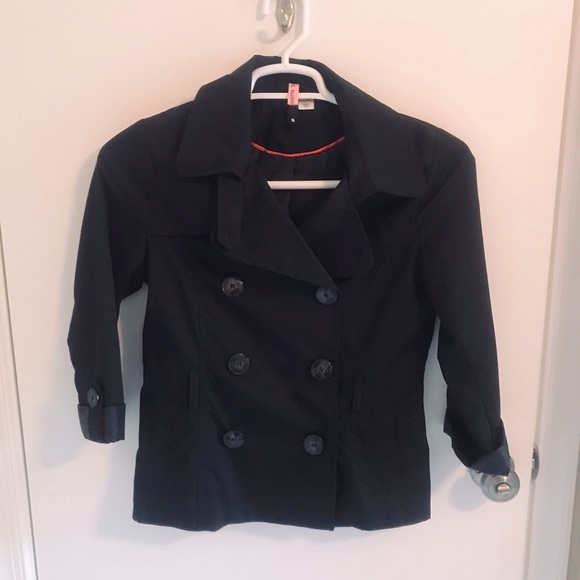 H&M blk dble breasted trench coat 3/4 sleeve - Picture 1 of 3